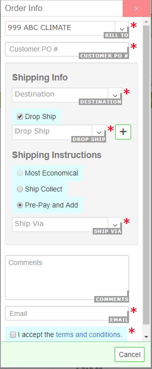 Finishing a Drop Ship Order 1. Once you have completed selecting items for your order, click on the Submit icon. 2. Check the Drop Ship box. 3.