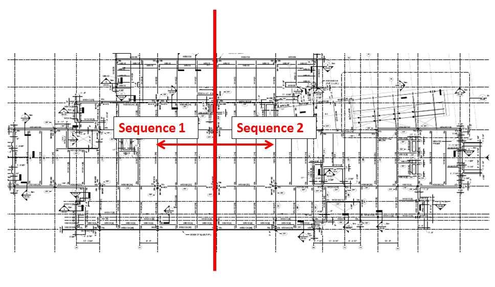 Construction Sequencing: Sequence 1: Col Line 1-5 Sequence 2: Col Line 5-10 Assumptions:
