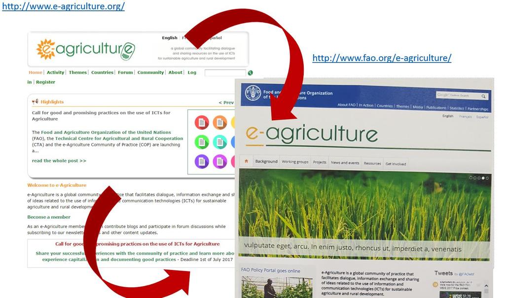 e-agriculture, a Global Community of Practice Launched in 2007 Platform where people worldwide exchange information and resources related to the use of information and