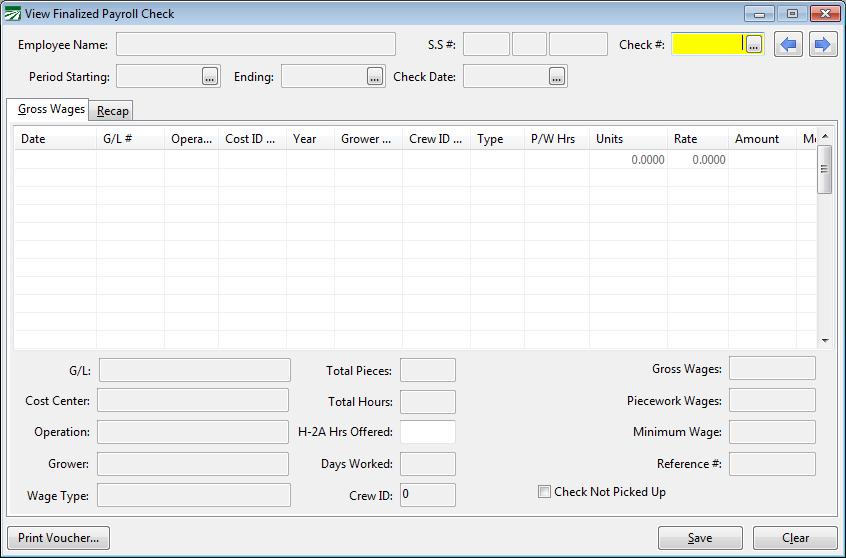 View Finalized Check This option can be used to view a payroll check and make corrections to certain items on the check.