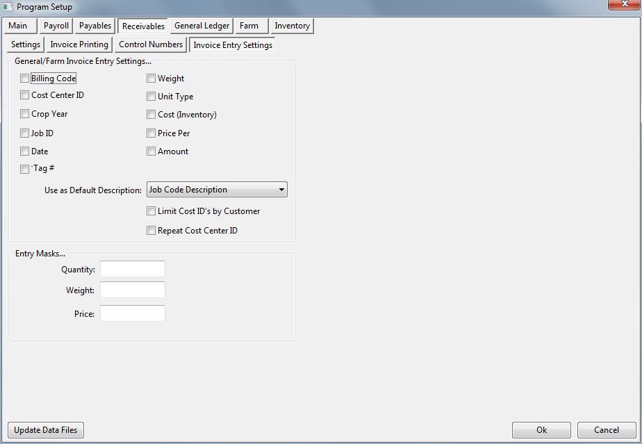 General/Farm Invoice Entry Settings The Tag # entry can be renamed. When it is renamed, both the invoice entry window and the invoice printout will show the label that you have entered.