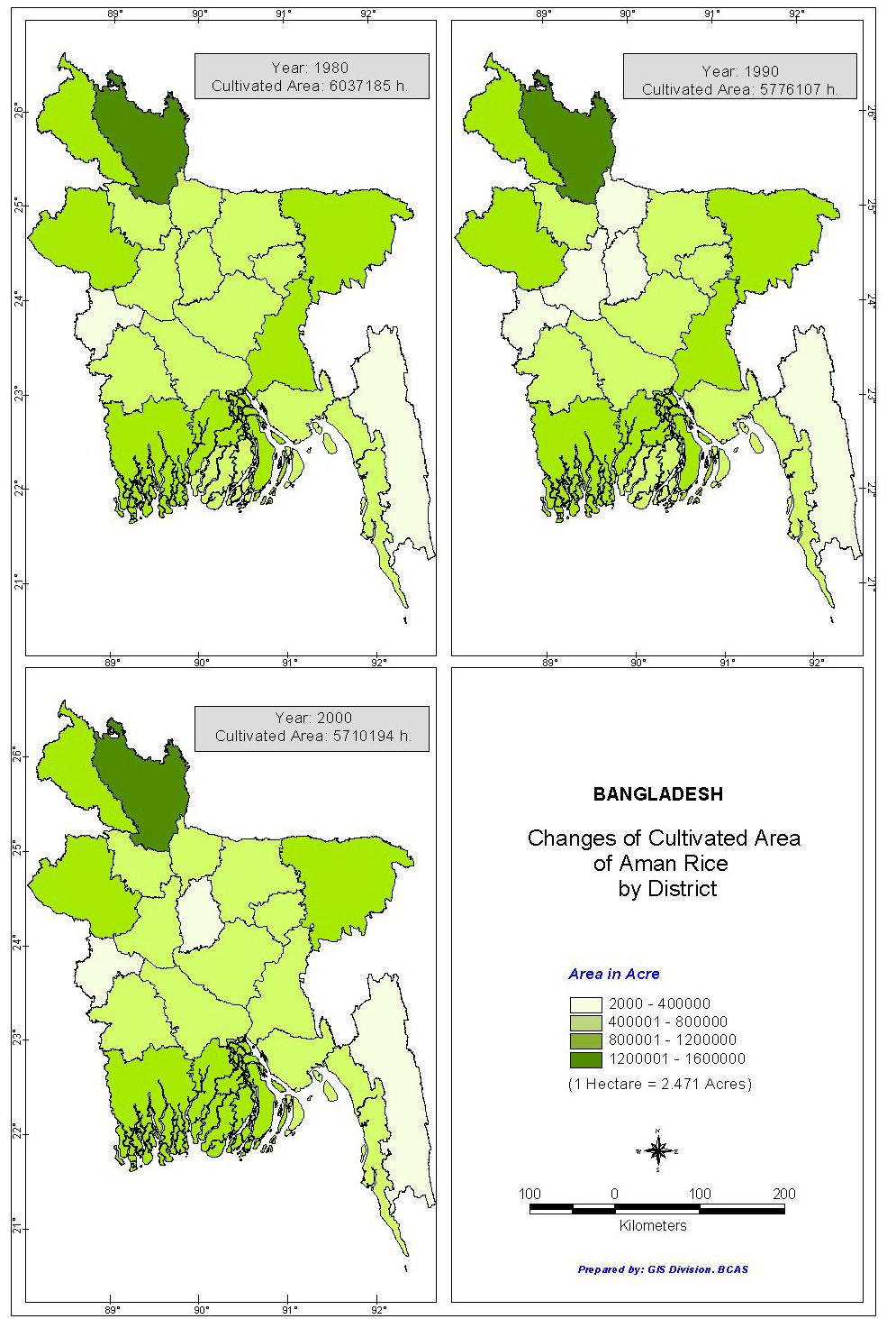 Study Results: Changes in Aman Cropped Area Aman cropped area has not declined significantly over the years In 1980, it