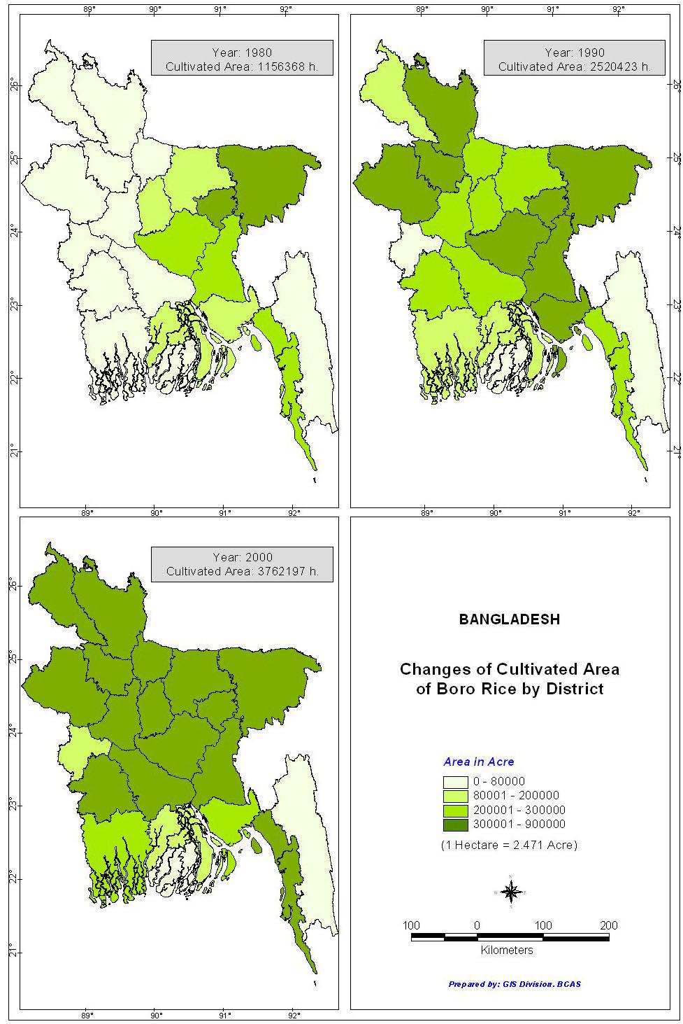 Study Results: Changes in Boro Cropped Area Boro cropped area has increased significantly over the years In 1980, it was