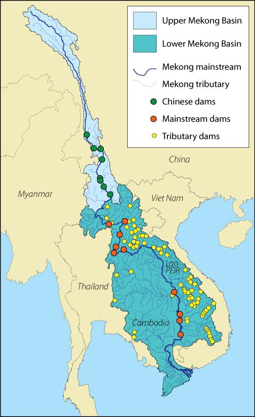 Projected status of hydropower in the Mekong Basin includes