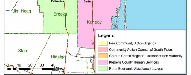 The four rural transit districts within the Coastal Bend region are Bee Community Action Agency (BCAA), Rural Economic Assistance League (REAL), Kleberg County Human Services, and