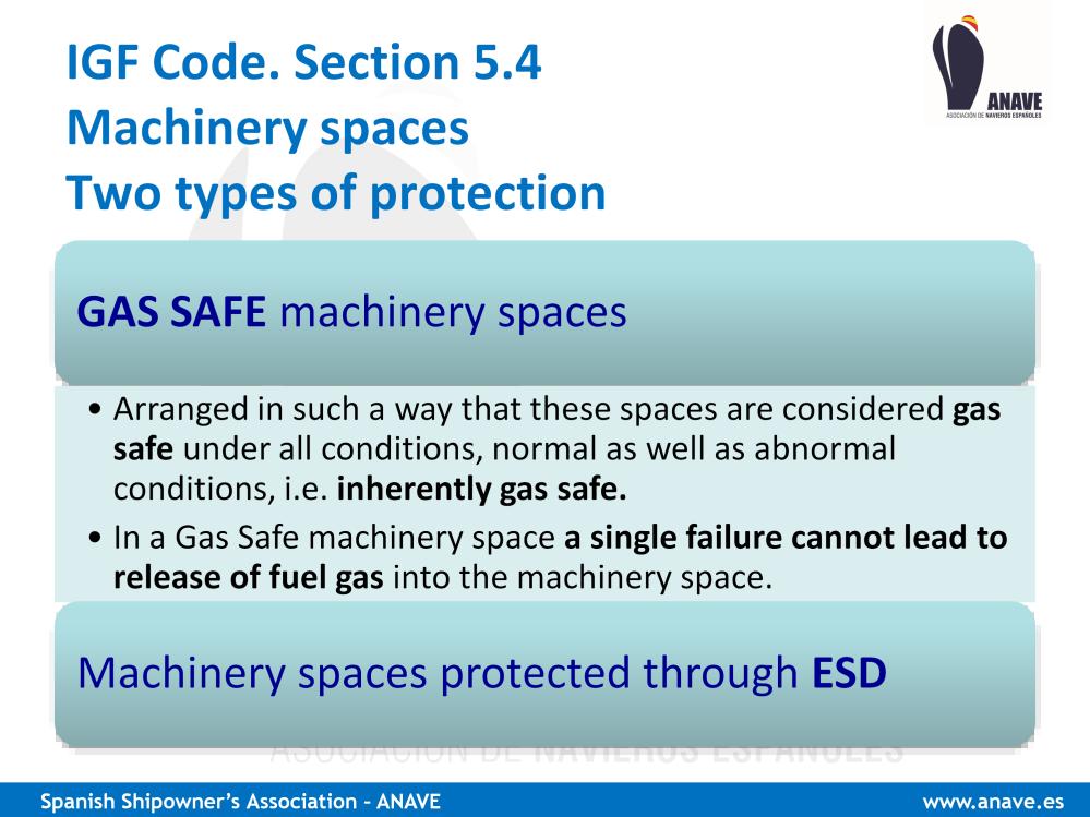 GAS SAFE machinery spaces are arranged in such a way that these spaces are considered gas safe under all conditions, normal as well as abnormal