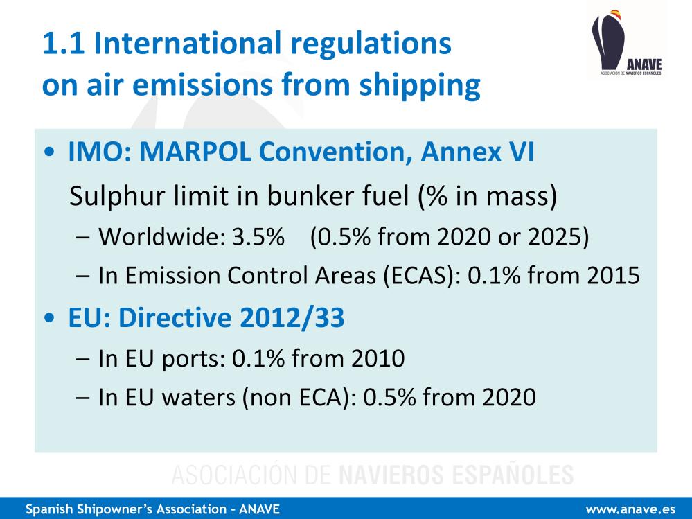 There are two main differences between the European requirements, established in Directive 2012/33 and those of MARPOL Annex VI: - The sulphur limit applicable to ships at berth or anchored in