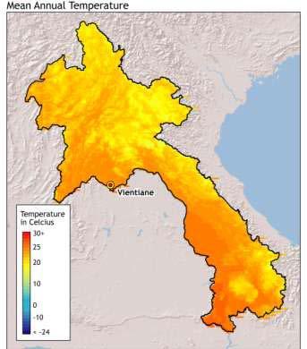 warning system for flood-prone areas and improve and expand meteorology and hydrological networks and weather monitoring systems. Figure 1: Mean annual precipitation and temperature across Lao PDR 3.