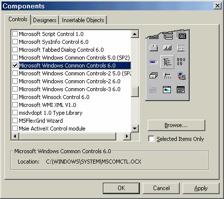 Qui trình 'add' 1 ActiveX Control vào Project Để dùng1 linhkiện phần mềm ActiveX Control trong 1 form của Project ứng dụng, trước hết taphải thêm nó vào cửa sổ Toolbox của Project theo qui trình điển