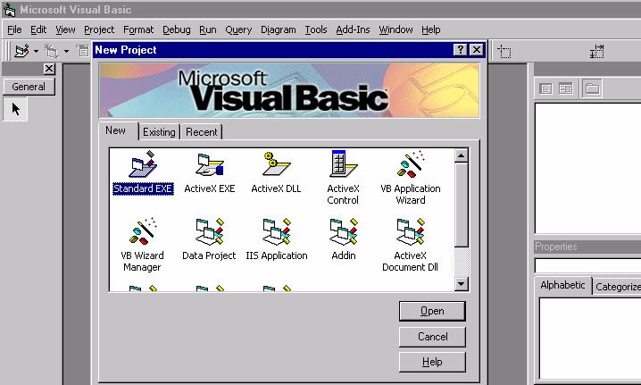 Khởi động VB 6.0 VB là 1 ứng dụng như bao ứng dụng khác. Để khởi động 1 ứng dụng, ta có nhiều cách khau nhau : chọn menu Start.Programs.Microsoft Visual Basic 6.0.Microsoft Visual Basic 6.0. Ấn kép chuột vào icon shortcut của VB trên màn hình desktop (ta phải tạo trước icon shortcut này).