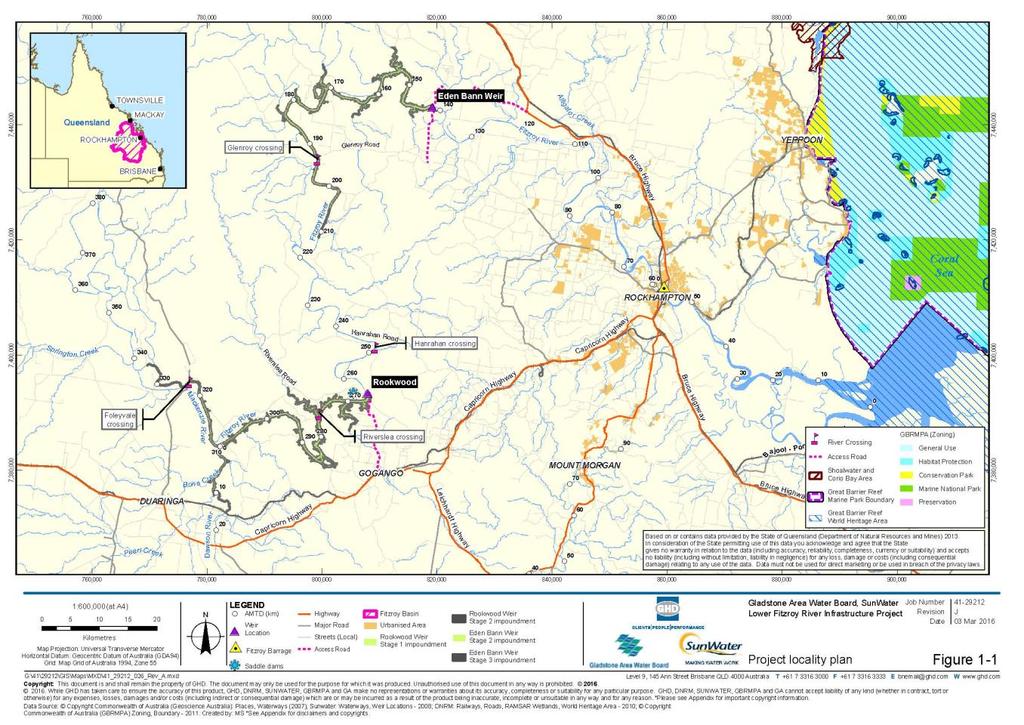 Source: LFRIP EIS (Gladstone Area Water Board and SunWater 2015) Key components of the project include: Eden Bann Weir Eden Bann Weir is located approximately 62 km north-west of Rockhampton in