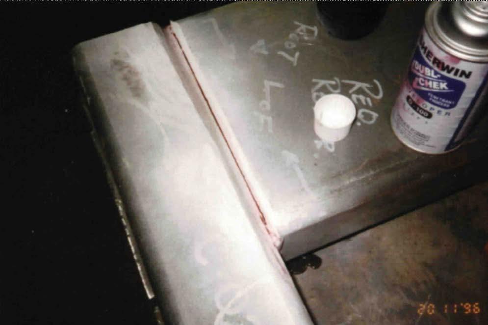 Fillet Weld Inspection Vacuum Box Inspection and Dye Penetrant Illustration from AWWA C-206 Note: Dye Penetrant is used to find surface cracks.