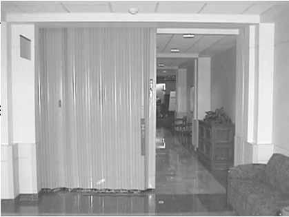 1. Where doors are installed across corridors, a pair of opposite swinging doors without a center mullion shall be installed having vision panels with fireprotection rated glazing materials in fire