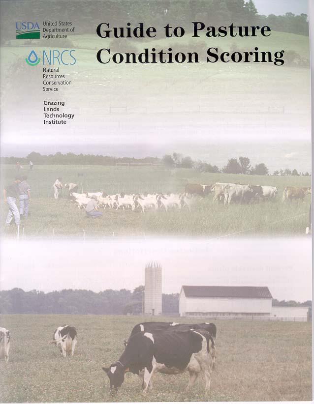 From USDA-NRCS Pasture condition scoring focuses on: Vegetation traits Diversity, desirability, % legumes, vigor plant cover, uniformity of use, severity of use, tree/shrub