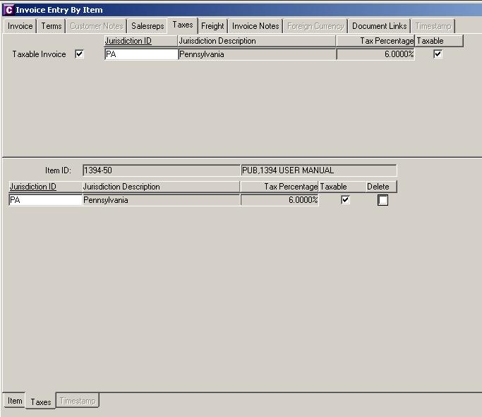 Invoice Entry by Item