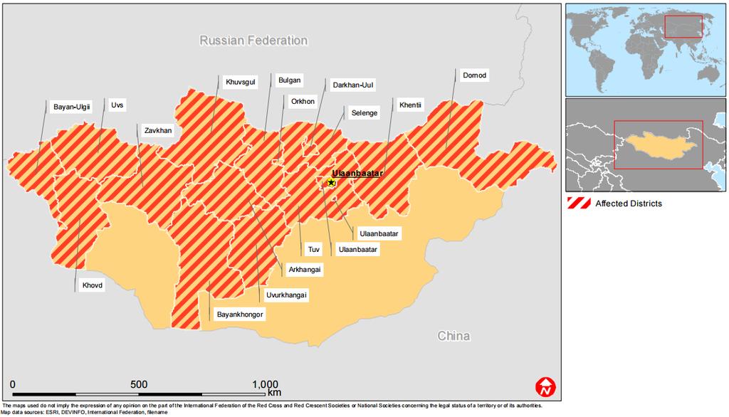 Dzud in Mongolia Dzud-affected area, 2016-2017 Source: International Federation of Red Cross and Red Crescent Societies, Mongolia: Severe Winter, 26 December 2016.
