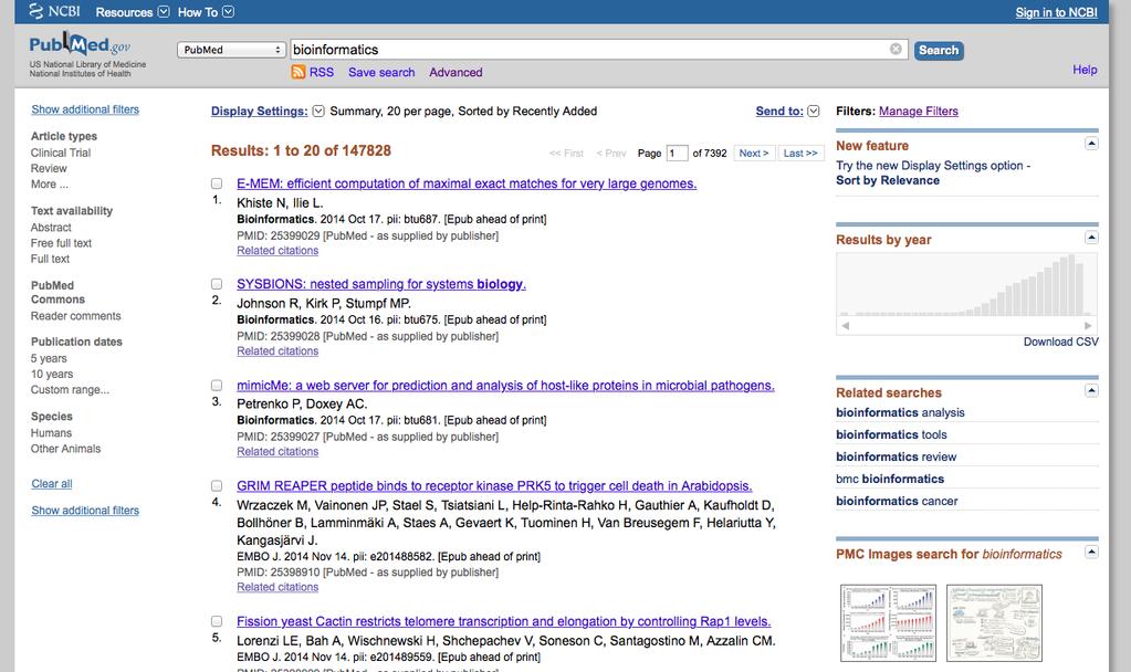 Bibliographic database MEDLINE PubMed free search engine