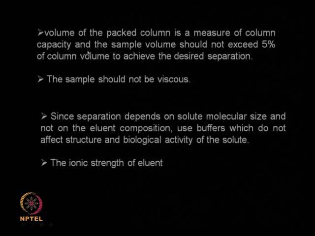 (Refer Slide Time: 29:52) So, the volume of the pack column is the measure of column capacity and the generally the sample volume should not exceed 5 percent of this volume, this column volume.