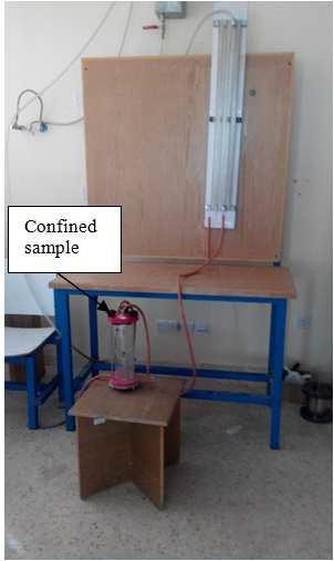 t = The measured time. Figure 5 shows the experimental set up. The samples are confined in a chamber and tight sealed at the perimeter. Fig. 5. Test set up Table 1.