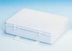 catches Seal pin holes in body and cover Includes one removable partition Sold without contents Lightweight, sturdy and compact Color: white B476-43-HIPS Overall Dim:WxDxH (In.
