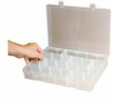 SMALL PLASTIC COMPARTMENT BOXES 11 W x 6 3/4 D x 1 3/4 H 12 Offset Compartment Small Plastic Box Molded from clear polypropylene resin Two positive snap latches keep boxes which permits visibility of