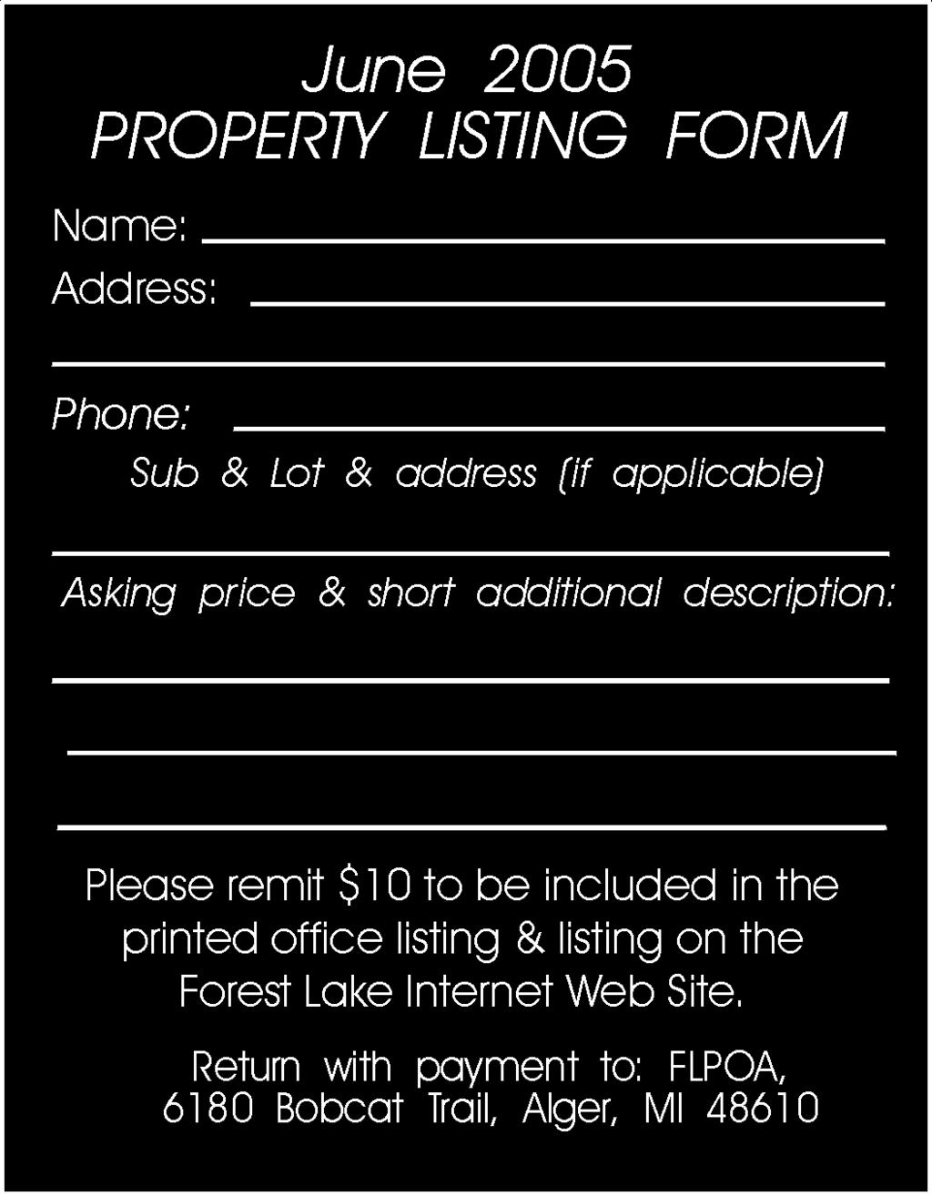 QUARTERLY PROPERTY LISTING FOR SALE BY OWNER!