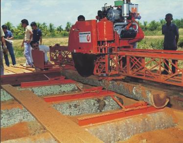 Mobile sawmills help make coconut wood economically accessible.