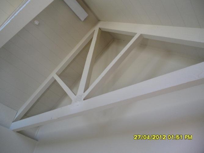 View of exposed timber truss.