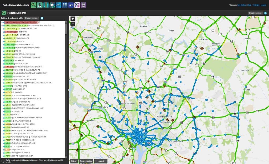 The University of Maryland Center for Advanced Transportation Technology Laboratory (UMD-CATT Lab) Probe Data Analytics Suite provides a number of tools for agencies including a bottlenecks tool