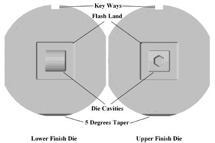 Figure 5: Draft angle on the forged part Figure 6: Lower and upper finish dies According to the constraints of the die holder, the upper and the lower dies in the finish stage are designed based on