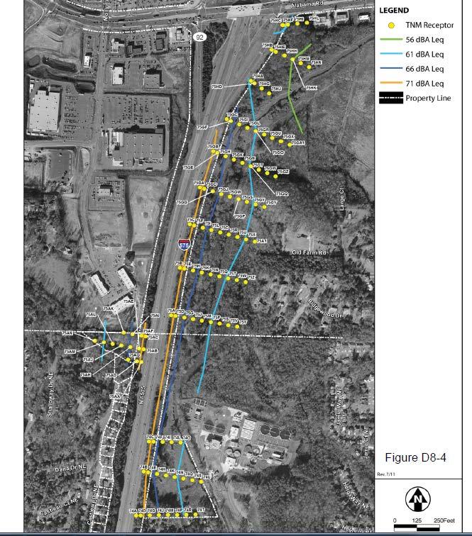 Noise Analysis for Undeveloped Lands with No Permit I-575 Corridor NWC Project Noise Study, 2011 GDOT Noise Policy For undeveloped lands without a building permit, noise contours were developed The
