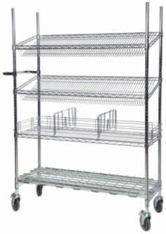 460 x 1220 x 1625mm 4 tier picking trolley with 3 basket shelves Heavy duty shelf at the bottom Mesh