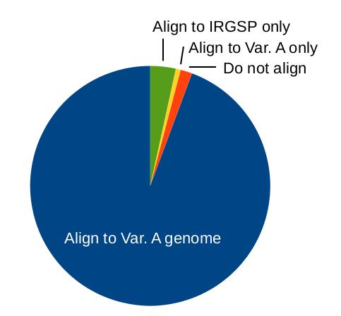 Alignment of transcripts to the genome Total 144,703 isoforms: 95% align to Var. A genome and 97.
