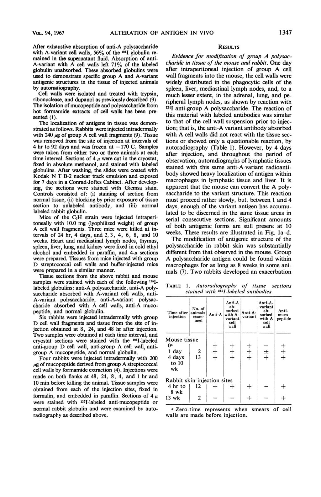 VOL. 94, 1967 After exhaustive absorption of anti-a polysaccharide with A-variant s, 56% of the 125j globulin remained in the supernatant fluid.