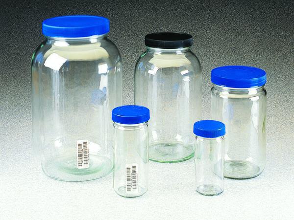 396 Clear Wide-Mouth Environmental Sample Jars, Tall Form. I-Chem Tall wide-mouth clear Type III glass jar with Teflon -lined, polypropylene closure.