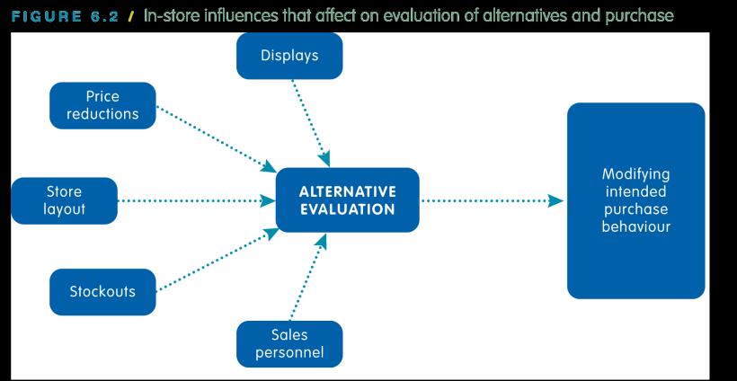 In-store influences that can affect evaluation of alternatives and purchase In-store influences