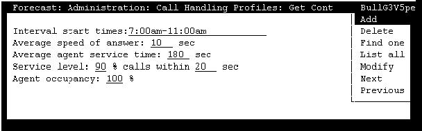 Forecast Administration CentreVu CMS R3V5 Forecast 585-215-825 Call Handling Profiles Administration 2-11 Get Contents Window 2 When you select Get contents on the Call Handling Profiles window, the