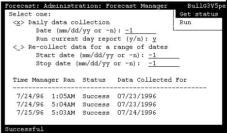 Forecast Administration CentreVu CMS R3V5 Forecast 585-215-825 Forecast Manager Administration 2-31 Forecast Manager Window 2 For CentreVu CMS to generate forecasts, you must run the Forecast Manager
