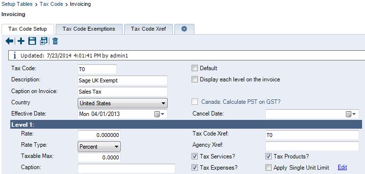 When dealing with Tax Exempt tax rates, you will still need to fill the first Tax Code XRef field to match the Tax Group in Sage