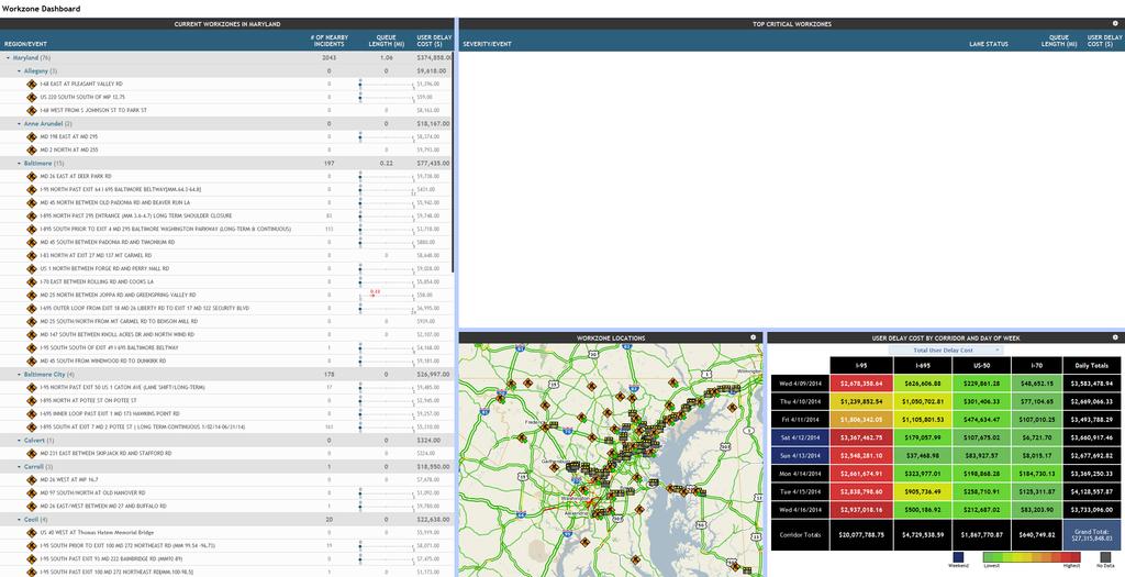 Work Zone Dashboard Overview Critical List Map Delay (C)
