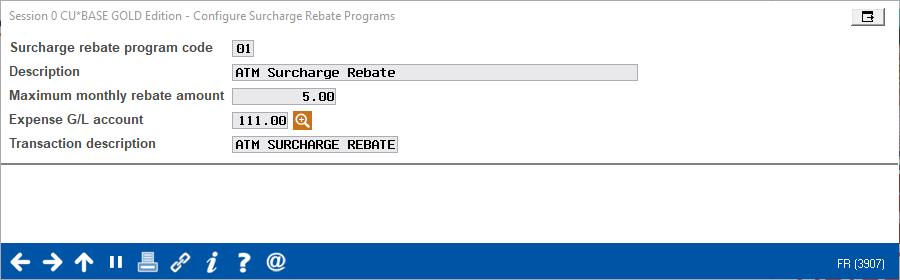 CONFIGURING YOUR REBATE DETAILS CONFIGURING THE SURCHARGE REBATE DETAILS To offer the ATM surcharge rebate, first configure your surcharge rebate details using Tool #143.