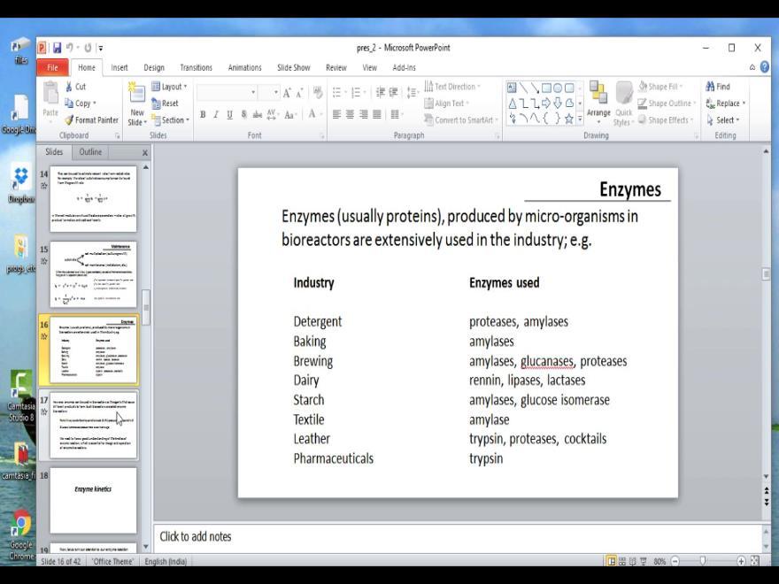 (Refer Slide Time: 26:13) Then we looked at enzymes, some enzymes that are used in the industry; enzymes that