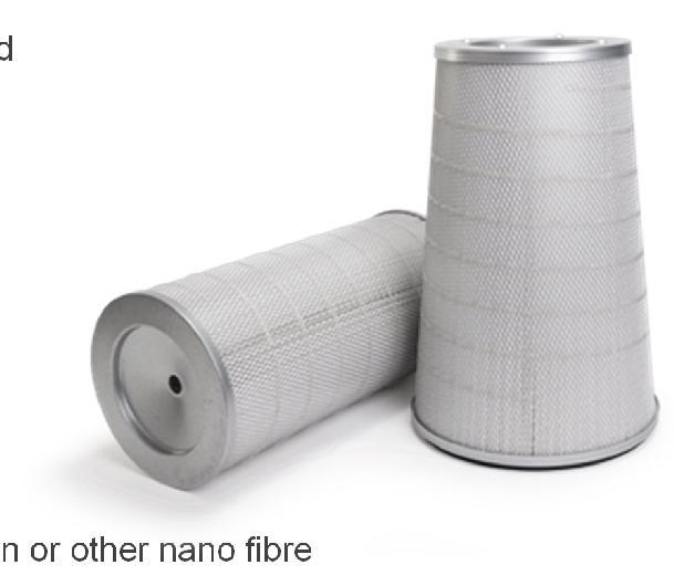Cartridge filters Most often used as the final filter but sometimes as the pre-filter for hydrophobic or EPA+ vcell final filters Majority used in reverse pulse self cleaning systems Life typically 2