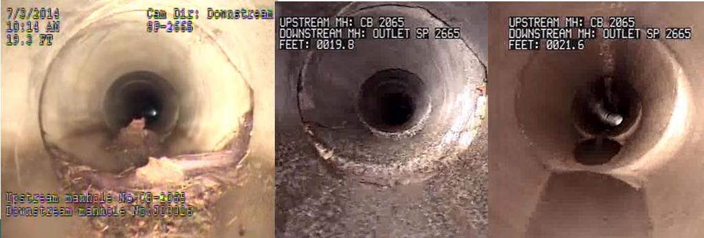 Figure 20 Concrete pipe, root intrusion repair (showing initial condition with roots, pre-lining, and post-lining) AUTHOR BIO: John Featherstone is a Washington State-licensed Professional Engineer