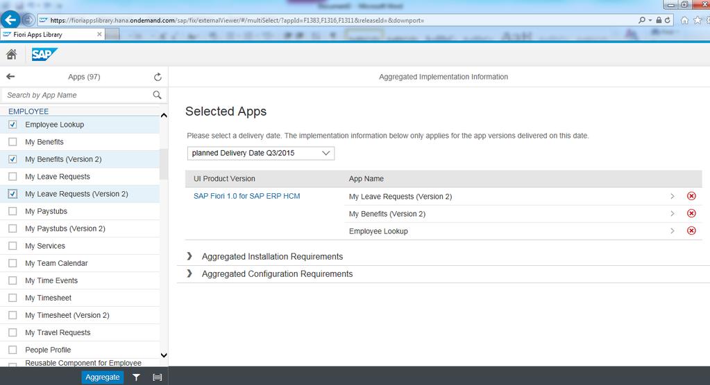 Selection of Apps in SAP Fiori