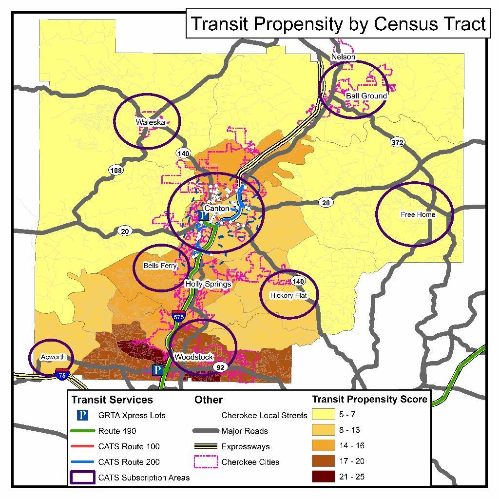 Transit Propensity Transit propensity analysis combines these five population demographics that are more inclined to need and use public transportation.