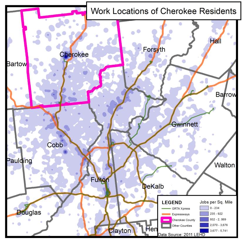Figure 4-9: Work Locations of Cherokee Residents Source:
