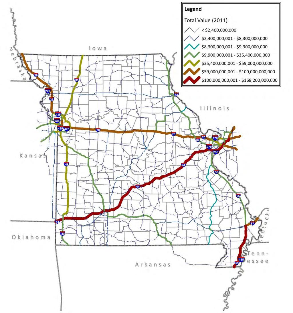 Chapter 3 Missouri Freight System Figure 3-11: Total Value of Freight Moved by Truck in Missouri