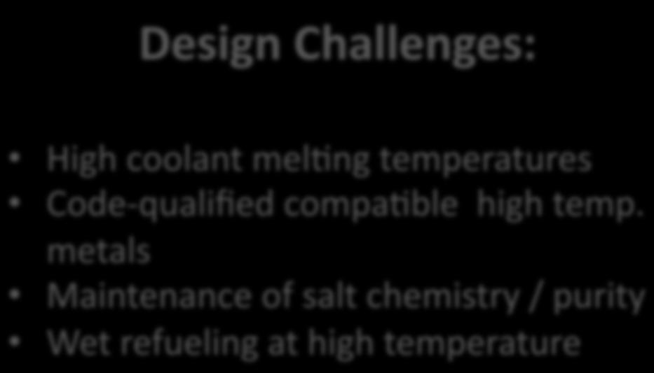 The principal challenges of FHRs also stem from fundamental materials considerations Coolant T melt (ºC) T boil (ºC) Density (kg/m 3 ) Specific Heat (kj/kgºc) Volumetric Heat Capacity (kj/m 3 ºC)