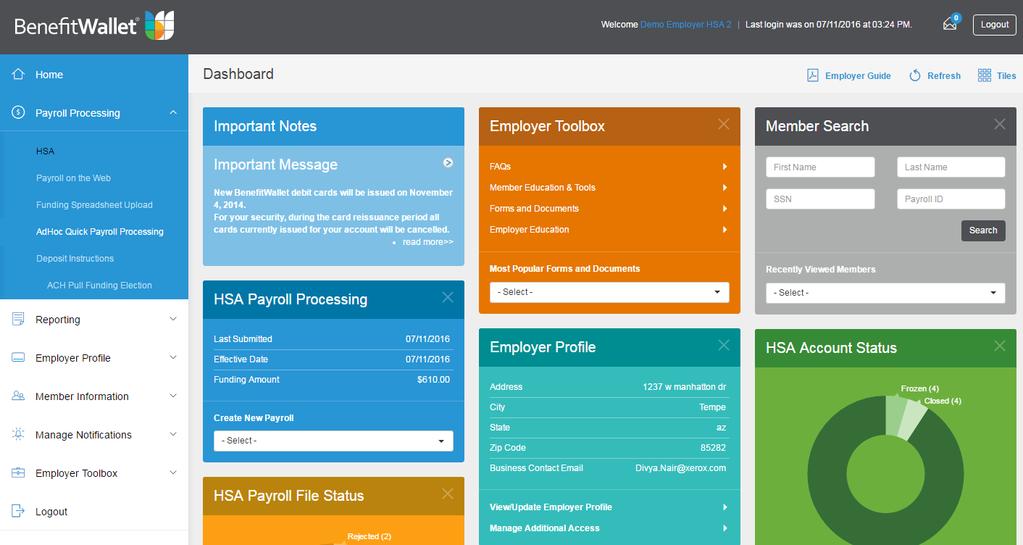 Payroll Processing Menu The Payroll tab houses three online Payroll applications: Payroll on the Web; Funding Spreadsheet Upload and AdHoc Quick Payroll Processing.